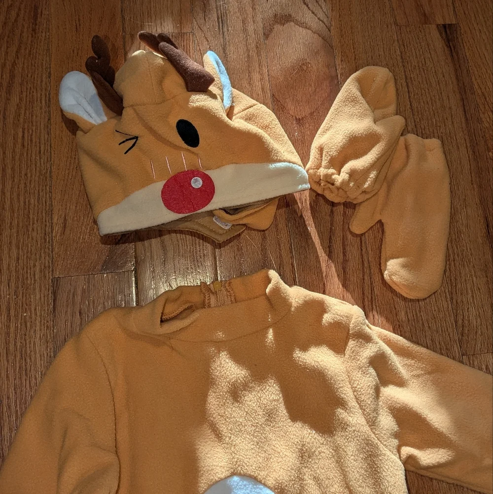 Kids Small Reindeer Cosplay Dress‎ Up Costume Animal Onesie New Top Gloves
